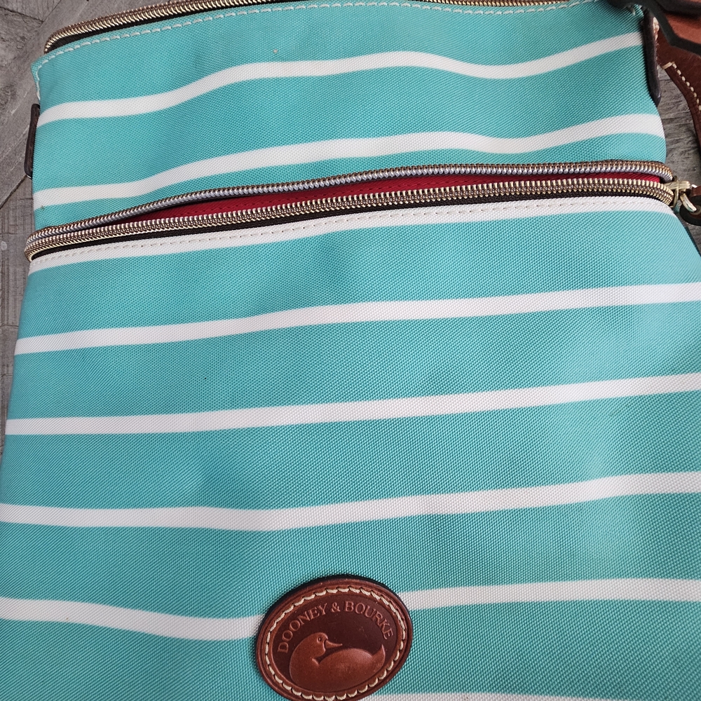 Dooney & Bourke Turquoise and White Striped Bag